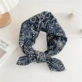 Dark blue paisley square scarf tied in a knot, stylish cotton linen bandana for women - Navy Paisley