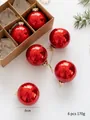 Set of 6 glossy red Christmas balls 6cm size with golden hooks in a kraft box - 6cm / Red Series