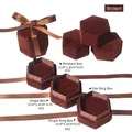 Brown velvet hexagonal jewelry gift box with silk ribbon bow for rings and pendants - Brown