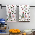 Two-pack of white microfiber Christmas kitchen towels featuring a let it snow snowman print - Design 23 (2PCS)