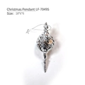 Silver teardrop Christmas ornament with embossed leaf patterns and a hanging cord - Silver Hollow Cone (LF-7049S)