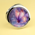 Miroir de maquillage pliable argenté avec papillon violet sur fond jaune éclatant - Papillon Violet