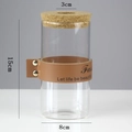 Transparent glass hydroponic vase with wood cork and brown leather strap, 15cm height - Cylinder (8*15cm) with Brown Strap
