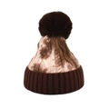 Detail of winter tie-dye knit beanie with large pom-pom and thick ribbed cuff texture - M(54-58cm) / Dark Brown Beige Mix