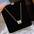 Gold plated titanium steel necklace with Roman numeral cylinder pendant and crystals - Roman Numeral Lucky Bead (X644) / Gold
