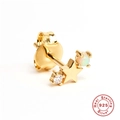 Golden S925 sterling silver star stud earring with clear and opal stones - Gold-White Opal Libra