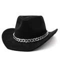 Cappello da cowboy classico in pelle scamosciata nera con elegante catena in metallo - M(56-58cm) / Nero