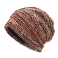 Gorro de punto mezclado marrón de invierno con forro cálido y textura suave de felpa - M (56-58cm) / Rojo Mezclado