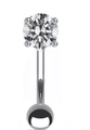 Makroaufnahme von gebogenem Augenbrauenpiercing aus Edelstahl mit rundem Zirkon-Stein - Silber Klarer Stein Gebogene Barbell (#8)