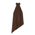 Dark brown satin halter neck top with asymmetrical hem and backless design - XS / Coffee