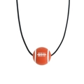 Macro shot of American football pendant with white stitching details on black cord - Rugby Wax Rope Necklace