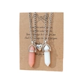 Detail of magnetic hexagonal crystal pendants on card for couples in pink and white - Pink and White (N11)
