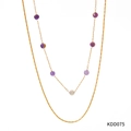 Collana a doppio strato in acciaio dorato con perline viola e traslucide - Collana in Pietra Naturale Viola (KDD075)