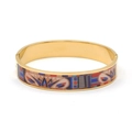 Golden stainless steel bangle with vintage colorful enamel floral patterns - Lotus Pattern Retro Style (款式13)