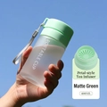 Green frosted 400ml portable water bottle with tea infuser and carrying strap - 400ml / Matte Green