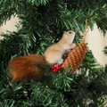 Detailed view of furry squirrel ornament with pine cones on green Christmas tree branches - Style 5 (17x4x10cm)