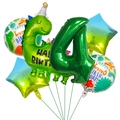 Grünes Dinosaurier-Geburtstagsballon-Set mit Zahl 4 und Sternballons für den 4. Geburtstag - Dino Geburtstag Set 4