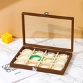 12-grid walnut wood jewelry box with glass lid and velvet slots for bracelets - 12 Grids / Walnut With Beige Interior