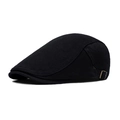 Classic black vintage newsboy cap with adjustable metal buckle and twill fabric - Black