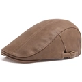 Boina de cuero PU marrón oscuro con textura vintage y hebilla de metal - Ajustable / Camel
