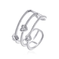 Anello a cuore a tre strati finitura argento con cristalli centrali lucidi - Bianco K (Cuori a Tre Strati)