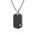 Gepolijste zilverkleurige militaire hanger met zwart inlegwerk en kristal aan ketting - Hanger + Stalen Kralenketting / Zwart