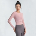 Eng anliegendes Langarm Yoga-Oberteil in Morandi-Rosa mit Wickeldesign an der Taille - S / Rosa