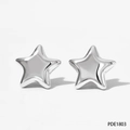 Polished silver hollow star stud earrings in stainless steel, model PDE1803 - Silver Star Earrings(PDE1803)