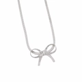 Elegante collana in acciaio inossidabile argento con catena a serpente piatta e fiocco - Catena a Serpente con Fiocco (DPK1065) / Collana d'Argento