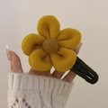 Elegant yellow felt flower hair claw clip with dark green fabric for autumn hairstyles - Yellow
