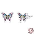 Elegant S925 sterling silver butterfly stud earrings with colorful zirconia crystals - 925 Silver / Butterfly