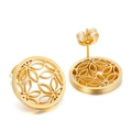 Fashionable gold hollow flower stud earrings in stainless steel with resin detail - Hollow Petal Round Gold (KE64574-K)