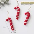 Set of 3 wool felt Christmas candy cane ornaments with red and white spiral stripes - Wool Felt (Small Red Candy Cane)