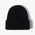 Classic black winter knit beanie with ribbed texture and folded cuff for men and women - Black (20B112B)