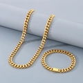 Golden Cuban link jewelry set featuring a polished necklace and bracelet for men - 8mm Gold / Necklace 45cm