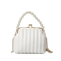 Elegant white shell purse with pearl handle and golden chain for women, chic PU leather bag - White