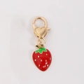 Zinc alloy strawberry keychain with red enamel and gold-tone lobster clasp - Strawberry