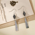 Grey pearl tassel earrings with iridescent rectangular charms in neo-Chinese retro style - Shell S2268