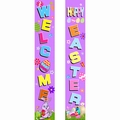 Vertical porch banners featuring cartoon rabbits and Easter eggs for festive door decoration - 30x180cm / Purple WELCOME/HAPPY EASTER Porch Banner Set (ED01)