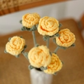 Handcrafted crochet bouquet featuring five yellow woolen roses in a white vase - Single Finished Flower / Bubble Rose (Yellow)