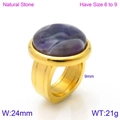 Chunky gold stainless steel ring featuring a large 24mm purple natural amethyst stone - US 7 / Golden Amethyst Natural Stone Style (KR86482-K)