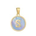 Pendentif classique en acier plaqué or 18k avec lettre S sur incrustation nacre - S-Coquille Bleue