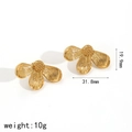 Golden flower-shaped stainless steel earrings with textured petals and size specifications - Gold Style (TE60160-G)