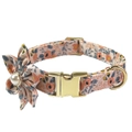 Pink floral dog collar with gold metal buckle and a decorative pearl flower accent - Collar + Pearl Flower / Size XS(19-28cm) / Peach Pink Floral