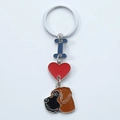 Close-up of metal keychain with blue letter I, red heart, and brown dog enamel charms - Great Dane Style (7)