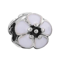 Silver ginkgo tree flower charm bead with light pink enamel for DIY jewelry bracelets - White Flower