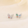 Orecchini a farfalla in argento S925 con zirconi colorati taglio marquise e finitura lucida - Argento