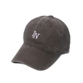 Detailed macro view of white IN embroidery on vintage washed cotton baseball cap - 58cm (Adjustable) / Coffee