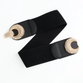 Elastic waist belt in black with gold metal buckle for dresses and coats accessory - Black