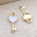 Golden heart key charms with white enamel inlay for DIY jewelry making accessories - 1Pc White Heart Shape Key Charm 4x16mm